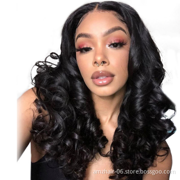 AMZ Hair Loose Wave Transparent 4x4 Lace Closure Wig Raw Brazilian Virgin Cuticle Aligned Human Hair Lace Wig For Black Women